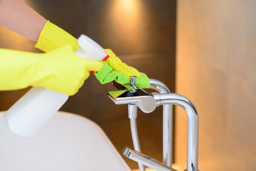 Professional carpet cleaning process in a home interior