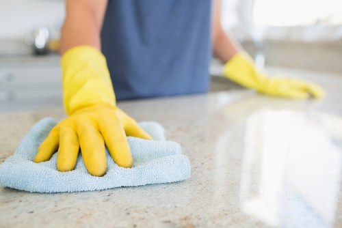Warning signs and controlled cleaning area to prevent slips and trips